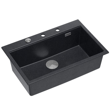 Chiuvetă din granit Marc 110 Quadron,workstation, negru metalic, ventil si accesorii argintii